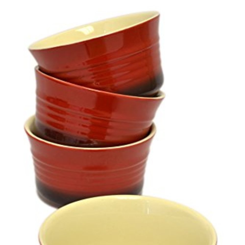 Set 4 Vintage-Red Ribbed Stoneware - Picture 2 of 3